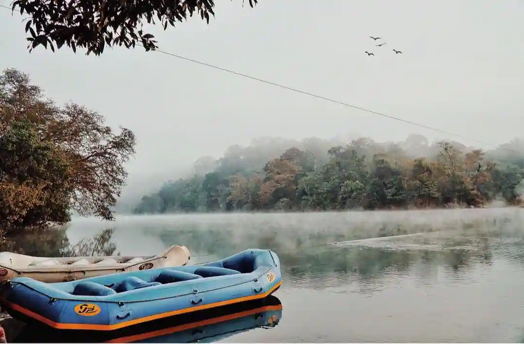 A rafting boat on the bank of Ganga river in Rishikesh