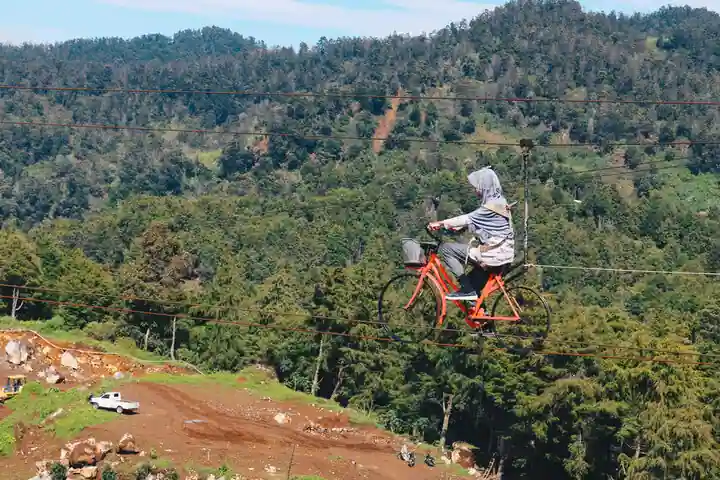 A man cycling on the rope in Uttarakhand