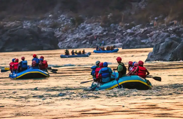 Four rafting boats in Rishikesh