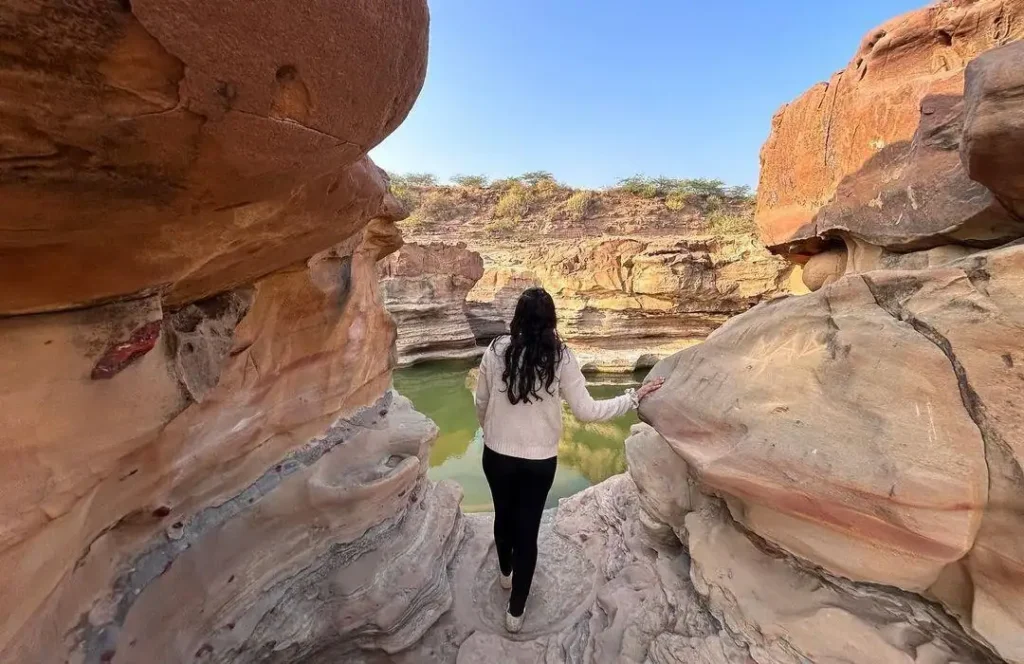 A woman in canyon of India